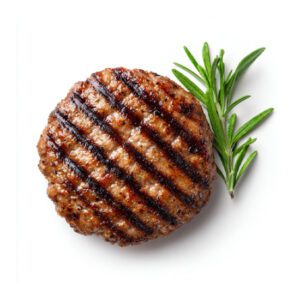 Plant based meat alternative burger with a sprig of rosemary